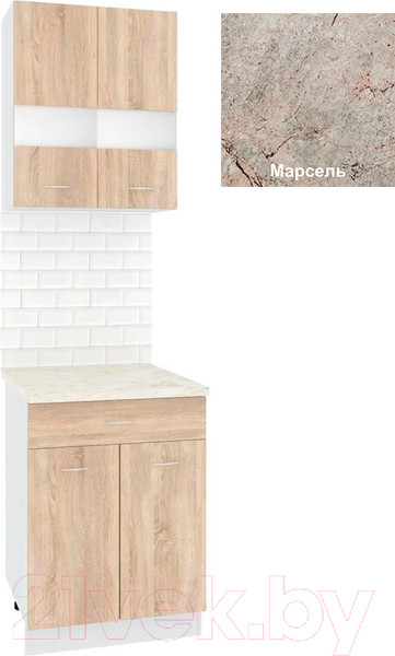 Изображение товара Комплект кухонных модулей Кортекс-мебель Корнелия Экстра 60р1ш2д (дуб сонома/марсель)