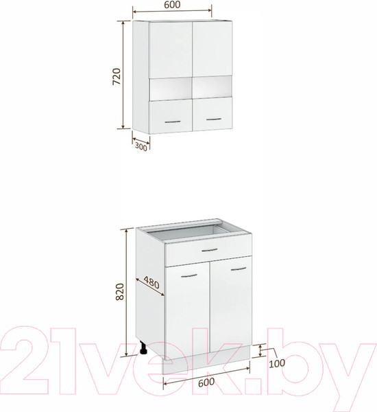 Изображение товара Комплект кухонных модулей Кортекс-мебель Корнелия Экстра 60р1ш2д без столешницы (дуб сонома)