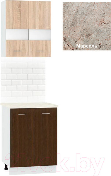 Изображение товара Комплект кухонных модулей Кортекс-мебель Корнелия Экстра 60р2д (дуб сонома/венге/марсель)