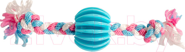 Изображение товара Игрушка для собак Duvo Plus Мяч ребристый с веревочной косичкой / 11430 (голубой)