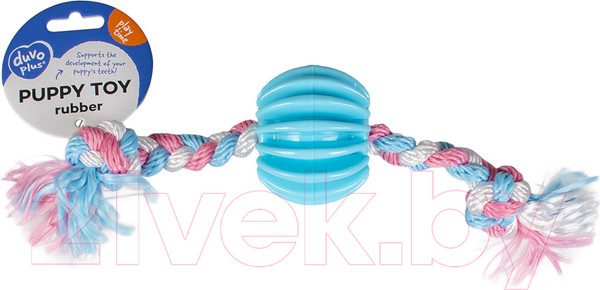Изображение товара Игрушка для собак Duvo Plus Мяч ребристый с веревочной косичкой / 11430 (голубой)
