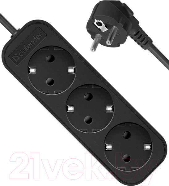 Изображение товара Удлинитель Defender M330 / 99322 (3м, 3 розетки, черный)