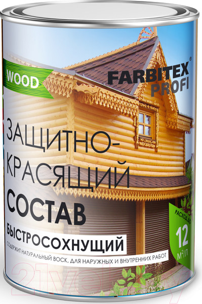 Изображение товара Защитно-декоративный состав Farbitex Profi Wood Быстросохнущий (750мл, белый)