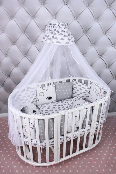 Изображение товара Бортик в кроватку Amarobaby Good Night (белый/серый)