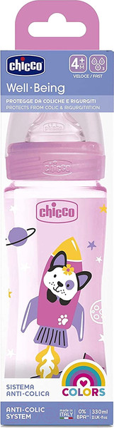 Изображение товара Бутылочка для кормления Chicco Well-Being Girl с силиконовой соской / 00028637100000 (330мл)