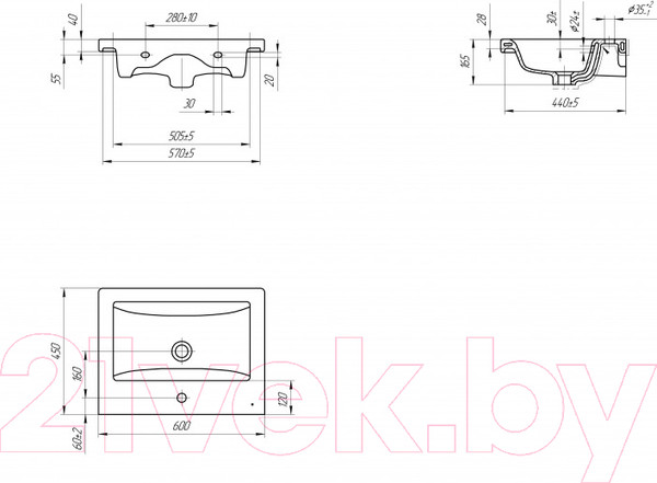 Изображение товара Тумба с умывальником Cersanit Lara 60 + Como / 63414 + S-UM-COM60/1-w