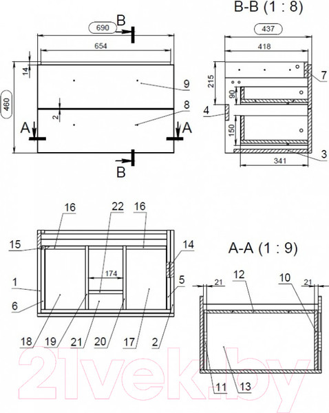 Изображение товара Тумба с умывальником Cersanit Lara 70 + Como / 63415 + S-UM-COM70/1-w