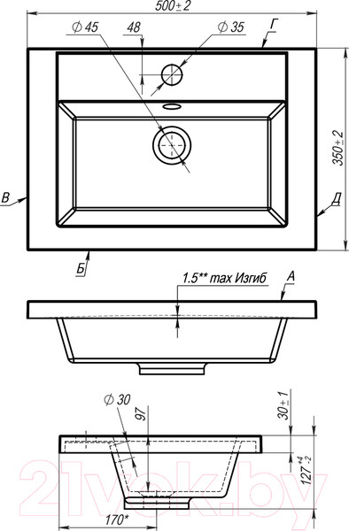 Изображение товара Умывальник Misty Алиса 50 / 4627173210294