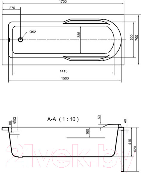 Изображение товара Ванна акриловая Cersanit Santana 140x70 (с ножками и экраном)