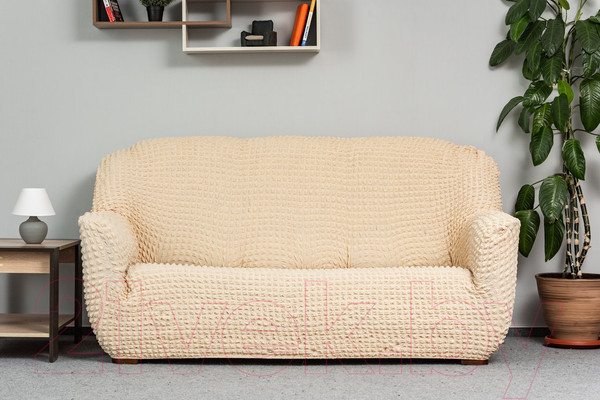 Изображение товара Чехол на 3-х местный диван Софатэкс Стандарт ПО-6 без оборки (ваниль)