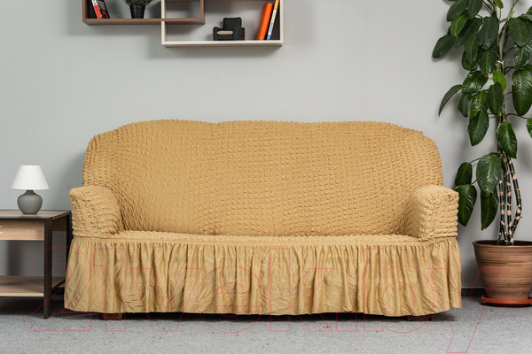 Изображение товара Чехол на 3-х местный диван Софатэкс Люкс ПО-1 с оборкой / 00857 (песок)