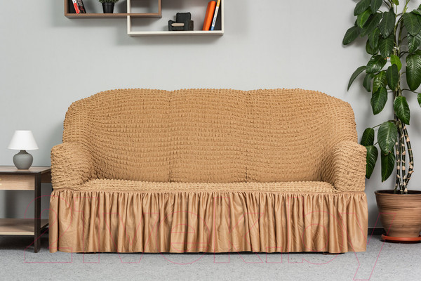 Изображение товара Чехол на 3-х местный диван Софатэкс Люкс ПО-1 с оборкой (кофе с молоком)