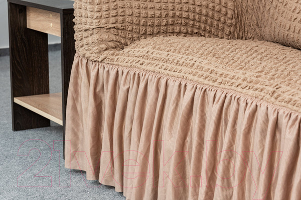 Изображение товара Чехол на 3-х местный диван Софатэкс Люкс ПО-1 с оборкой / 00854 (капучино)