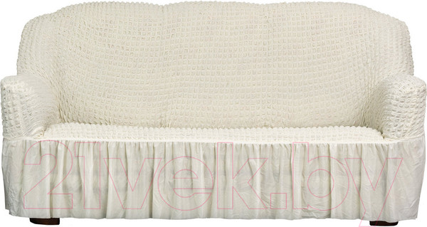 Изображение товара Чехол на 3-х местный диван Софатэкс Люкс ПО-1 с оборкой / 00856 (молочный)