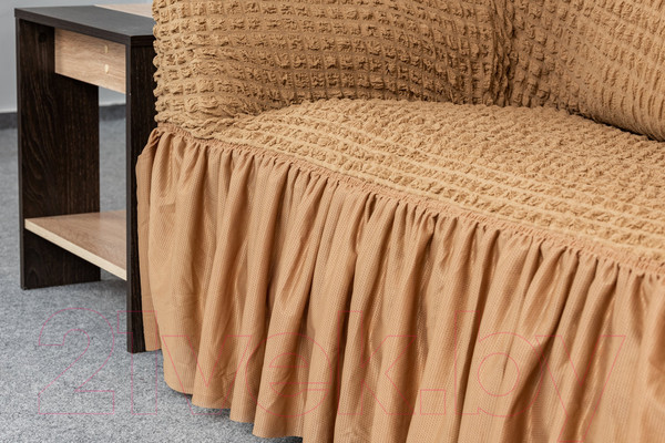 Изображение товара Чехол на 3-х местный диван Софатэкс Стандарт ПО-1 с оборкой (кофе с молоком)