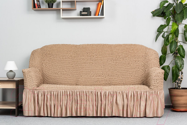 Изображение товара Чехол на 3-х местный диван Софатэкс Стандарт ПО-1 с оборкой / 01133 (капучино)