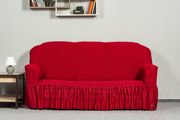 Изображение товара Чехол на 3-х местный диван Софатэкс Стандарт ПО-1 с оборкой / 00851 (бордовый)