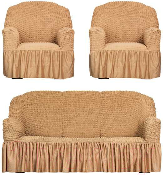 Изображение товара Комплект чехлов Софатэкс Стандарт КПО 4 с оборкой (кофе с молоком)