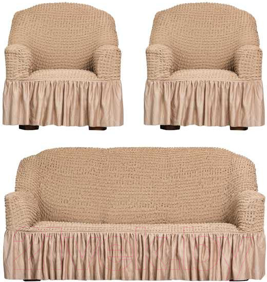 Изображение товара Комплект чехлов Софатэкс Стандарт КПО 4 с оборкой / 00828 (капучино)