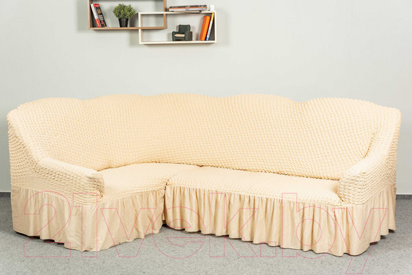Изображение товара Чехол на угловой диван Софатэкс Люкс ПО-2 с оборкой (ваниль)