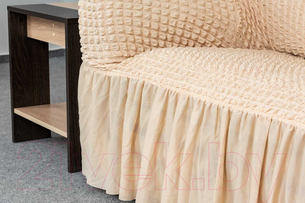 Изображение товара Чехол на угловой диван Софатэкс Люкс ПО-2 с оборкой (ваниль)