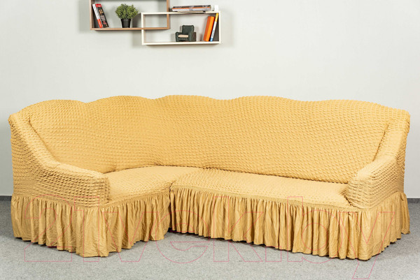 Изображение товара Чехол на угловой диван Софатэкс Люкс ПО-2 с оборкой / 00863 (песок)