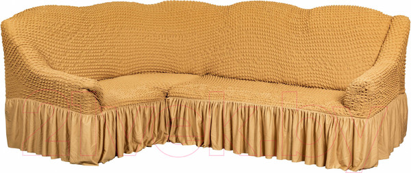 Изображение товара Чехол на угловой диван Софатэкс Люкс ПО-2 с оборкой (кофе с молоком)