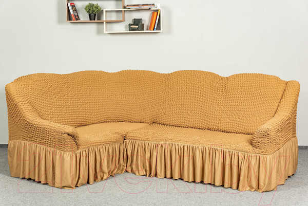 Изображение товара Чехол на угловой диван Софатэкс Люкс ПО-2 с оборкой (кофе с молоком)