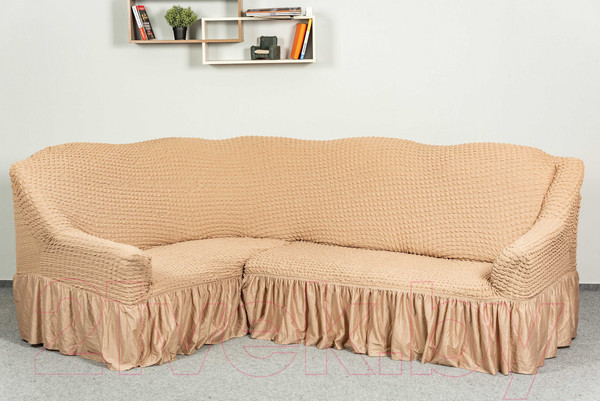 Изображение товара Чехол на угловой диван Софатэкс Люкс ПО-2 с оборкой / 00867 (капучино)