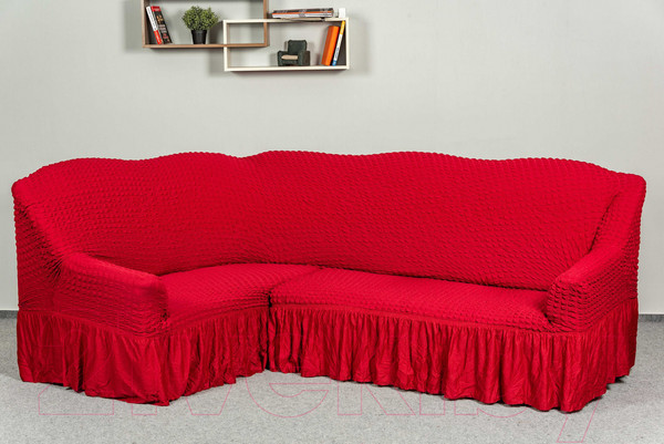 Изображение товара Чехол на угловой диван Софатэкс Люкс ПО-2 с оборкой / 00860 (бордовый)