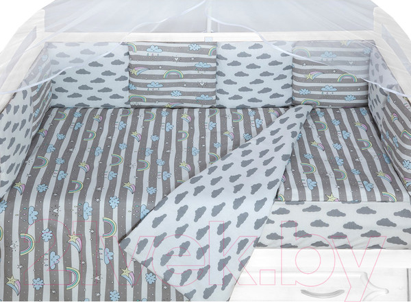 Изображение товара Комплект постельный для малышей Amarobaby Радуга (15 предметов, серый)