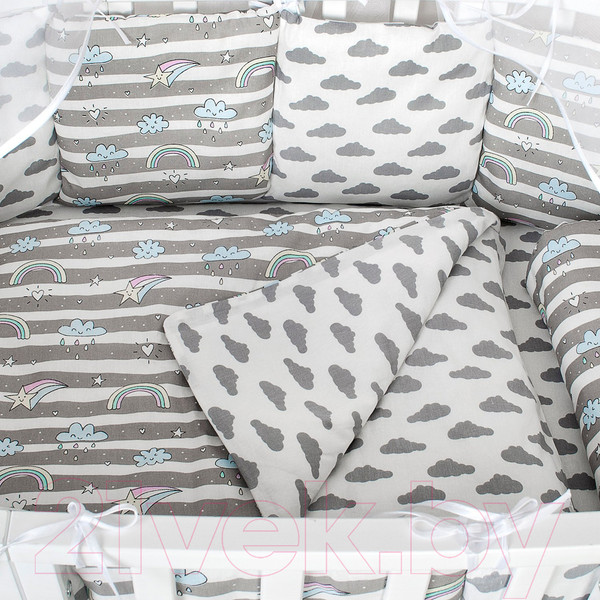 Изображение товара Комплект постельный для малышей Amarobaby Радуга (15 предметов, серый)