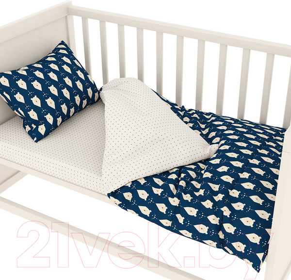 Изображение товара Комплект постельный для малышей Amarobaby Baby Boom / КПБ-3-Белые-медведи (синий)