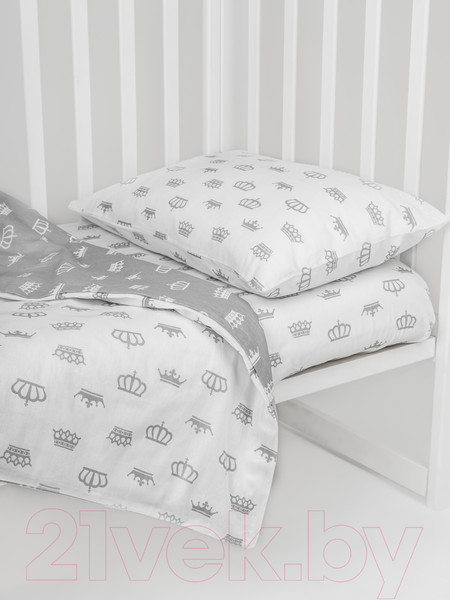 Изображение товара Комплект постельный для малышей Amarobaby Baby Boom / КПБ-3 Короны (серый)