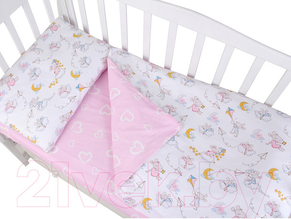 Изображение товара Комплект постельный для малышей Amarobaby Мышата в облаках / AMARO-3003-MvO (розовый)