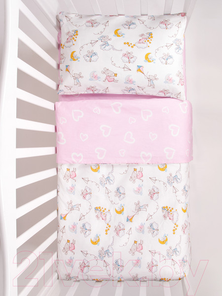 Изображение товара Комплект постельный для малышей Amarobaby Мышата в облаках / AMARO-3003-MvO (розовый)
