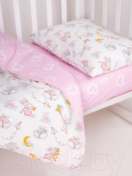 Изображение товара Комплект постельный для малышей Amarobaby Мышата в облаках / AMARO-3003-MvO (розовый)