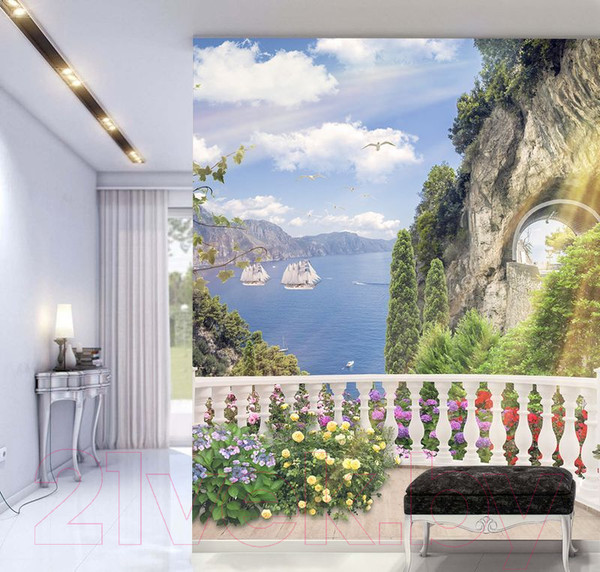 Изображение товара Фотообои листовые Citydecor Фреска балкончик 3D (100x254)