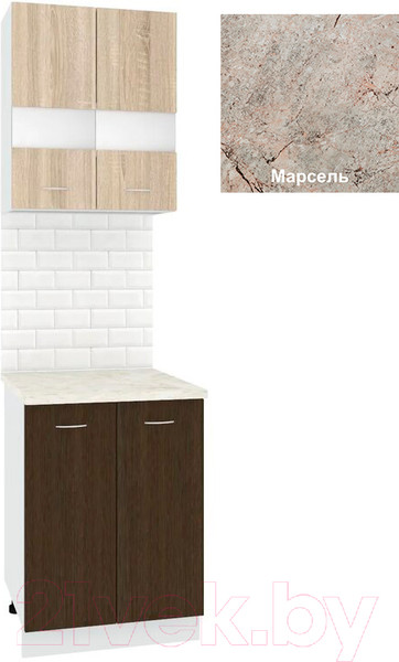 Изображение товара Комплект кухонных модулей Кортекс-мебель Корнелия Экстра 60рс2д (дуб сонома/венге/марсель)