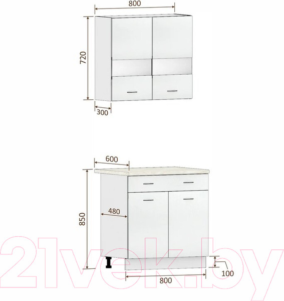 Изображение товара Комплект кухонных модулей Кортекс-мебель Корнелия Экстра 80р1ш (дуб сонома/марсель)