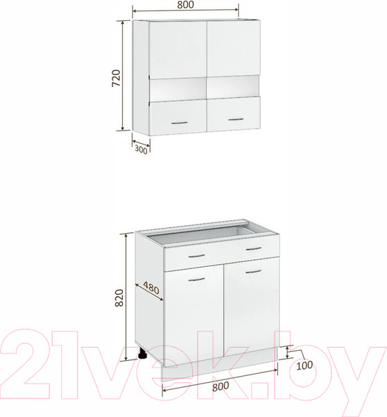 Изображение товара Комплект кухонных модулей Кортекс-мебель Корнелия Экстра 80р1ш без столешницы (дуб сонома)