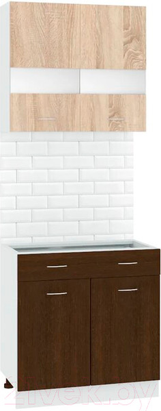 Изображение товара Комплект кухонных модулей Кортекс-мебель Корнелия Экстра 80р1ш без столешницы (дуб сонома/венге)