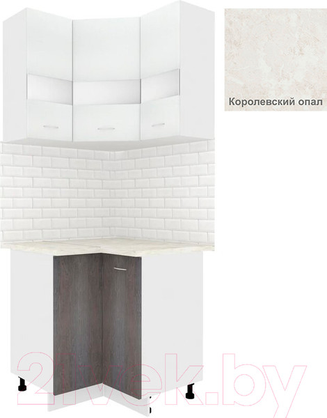 Изображение товара Комплект кухонных модулей Кортекс-мебель Корнелия Экстра угловой (белый/береза/королевский опал)