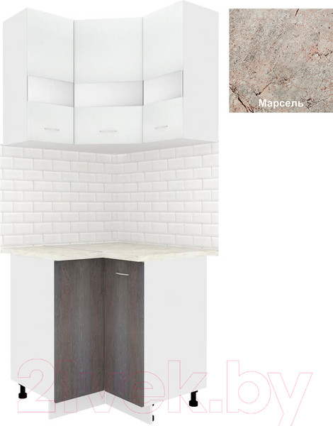 Изображение товара Комплект кухонных модулей Кортекс-мебель Корнелия Экстра угловой (белый/береза/марсель)