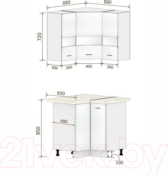 Изображение товара Комплект кухонных модулей Кортекс-мебель Корнелия Экстра угловой (дуб сонома/венге/марсель)