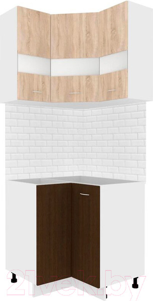 Изображение товара Комплект кухонных модулей Кортекс-мебель Корнелия Экстра угловой без столешницы (дуб сонома/венге)