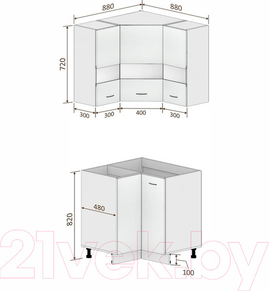 Изображение товара Комплект кухонных модулей Кортекс-мебель Корнелия Экстра угловой без столешницы (дуб сонома/венге)