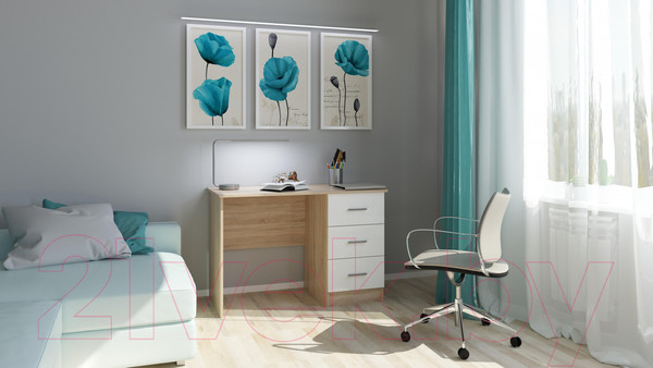 Изображение товара Письменный стол Памир ПКС-3 (дуб сонома/белый глянец)