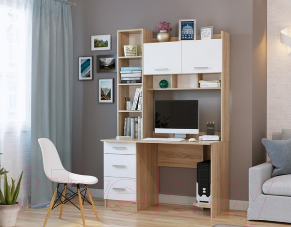 Изображение товара Компьютерный стол Памир ПКС-5 (дуб сонома/белый глянец)