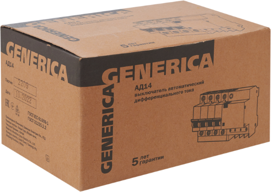 Изображение товара Дифференциальный автомат Generica АД14 4Р 16А 30мА / MAD15-4-016-C-030